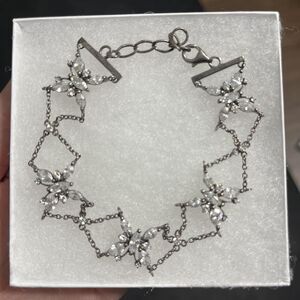 Lenox Sterling Silver 925 Lead Crystal Butterfly Chain Bracelet Antique Jewelry